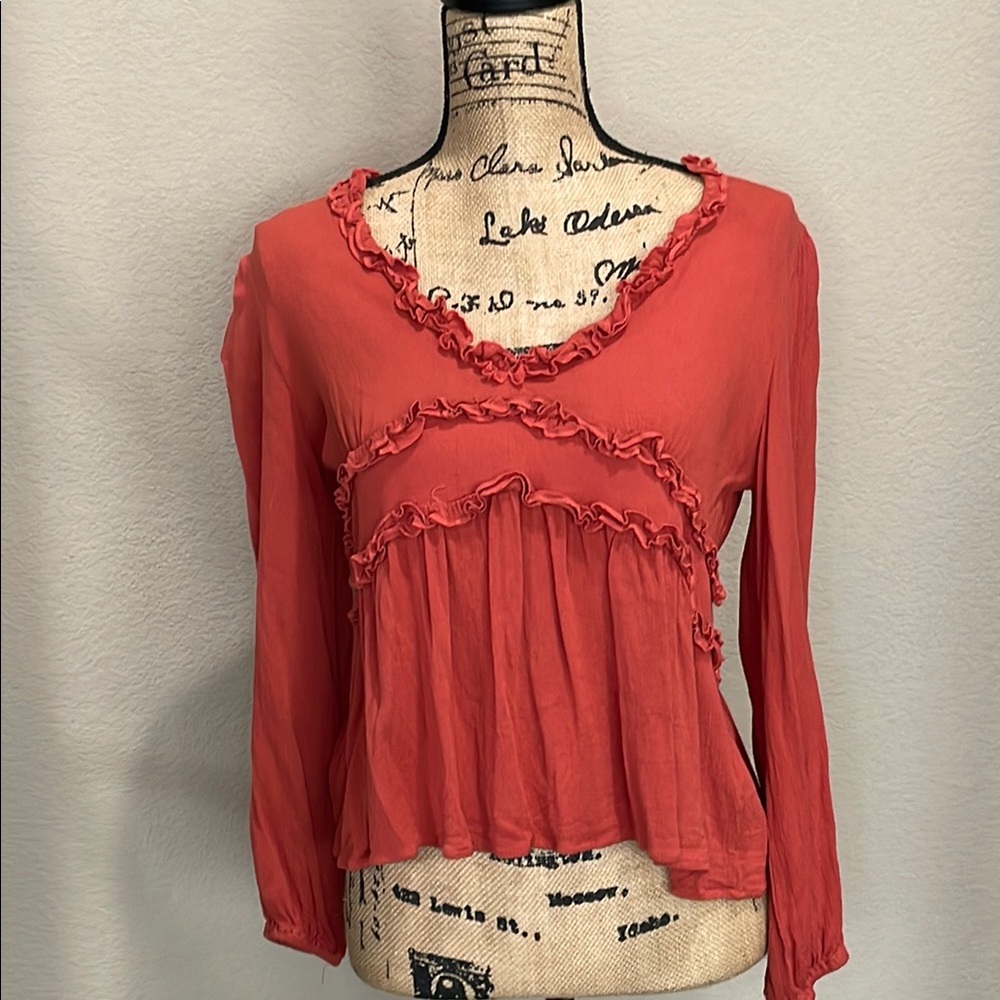 Women's Rusty Red Ruffled Top